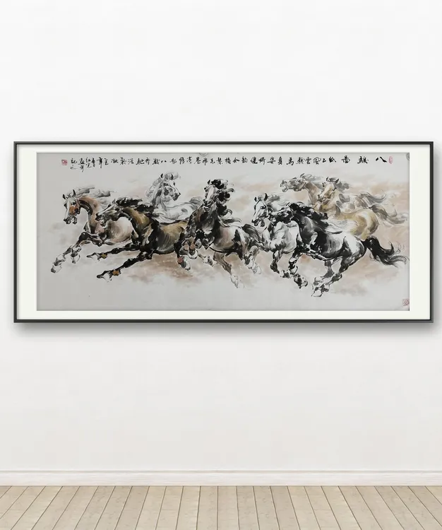 【野民绘画】中式国画收藏原稿骏马图装饰水墨大气书画八骏图作品