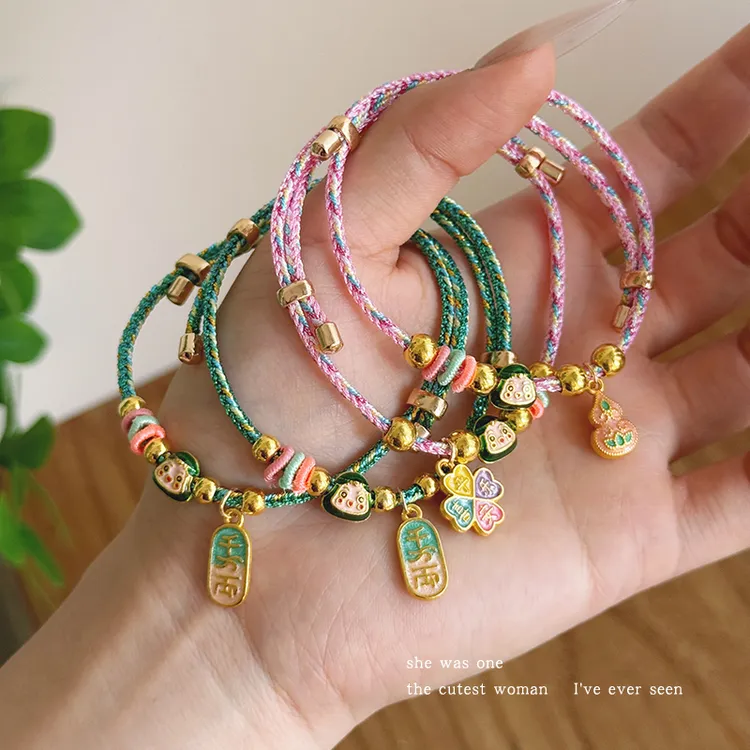 合金锦纶手链 端午节五彩绳手链可调节手绳礼物手饰手环情侣红绳