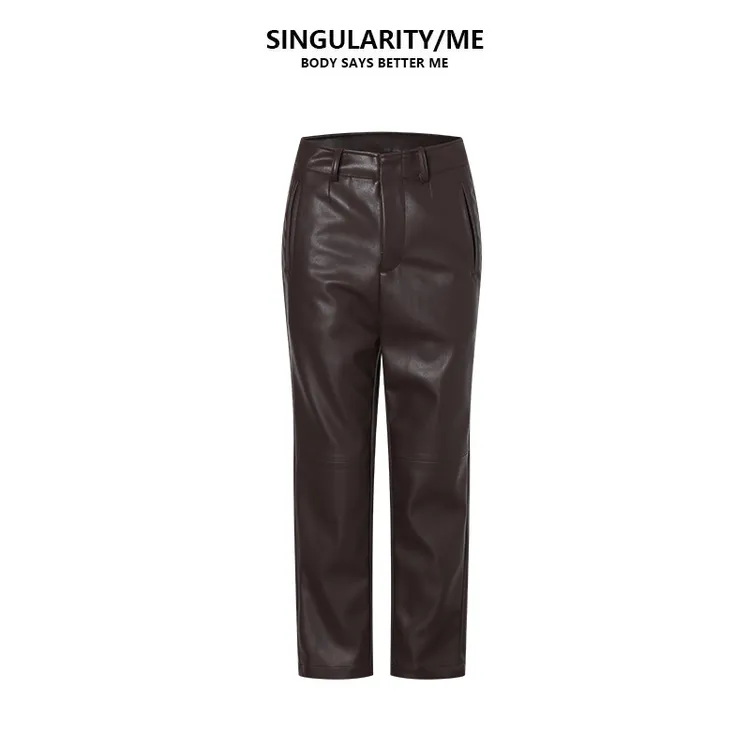 Singularity Me 9A 9029 内里磨毛立体分割显瘦九分裤小个子皮裤