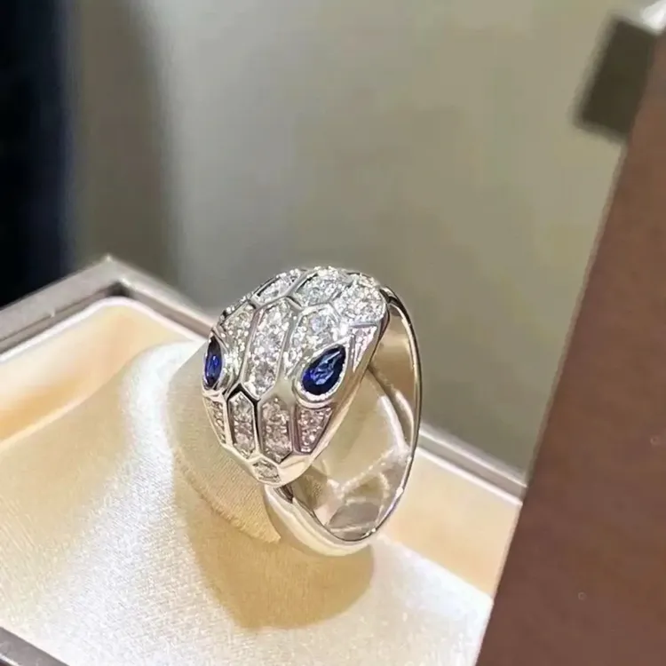 925银戒指 S925银宝家爆款蓝眼睛蛇头戒指开口可调节时尚纯银戒指