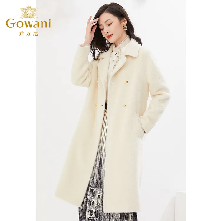 Gowani/乔万尼大衣重磅羊驼毛高级显瘦白色呢大衣中长款EI4A546