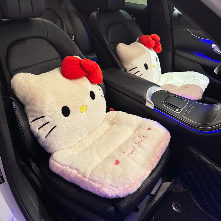 汽车坐垫冬季毛绒卡通可爱kt猫加厚保暖腰靠一体式屁股增高垫女生