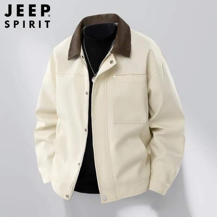JEEP SPIRIT春款2025新款夹克男中年宽松翻领休闲爸爸装商务外套