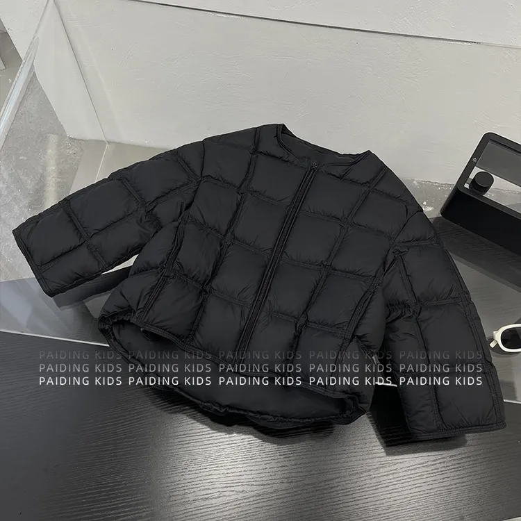 冬装儿童韩版时尚纯色百搭款加厚保暖方格泡芙棉服SJ6723