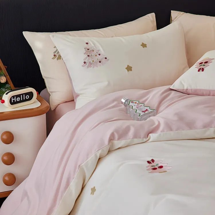 ins少女心奶油风小树加厚全棉磨毛四件套纯棉床单冬女孩宿舍单人