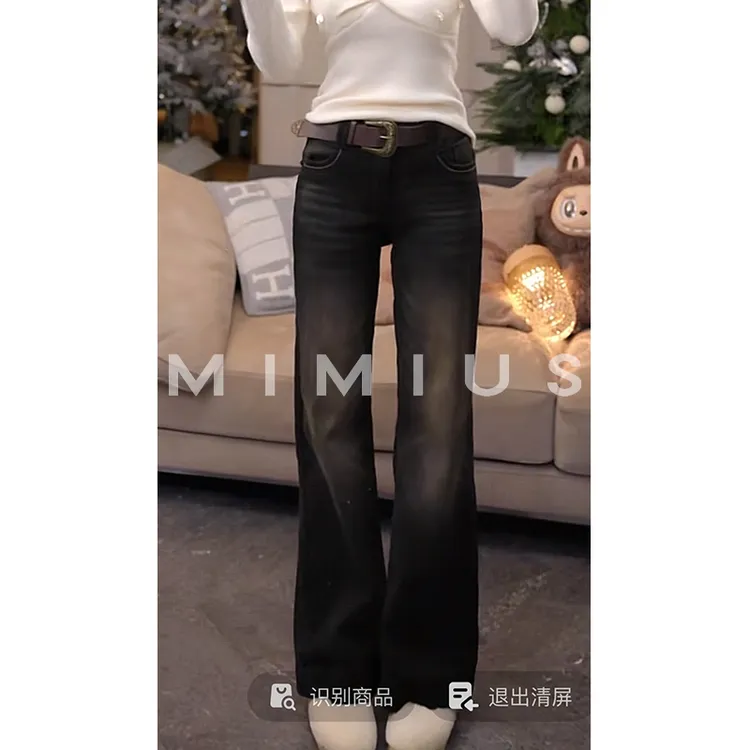 【mimius】P四面弹加绒加厚超显比例显瘦中腰微喇牛仔裤WG11118汉服