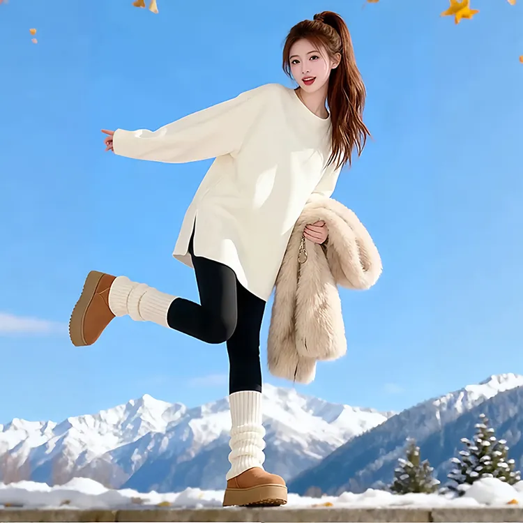 设计感白色德绒加厚长袖T恤女秋冬中长款独特别致宽松遮肉上衣潮