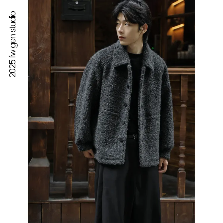GEN【马海毛】羊驼毛格雷系轻奢简约短款秋冬毛呢大衣外套J95533
