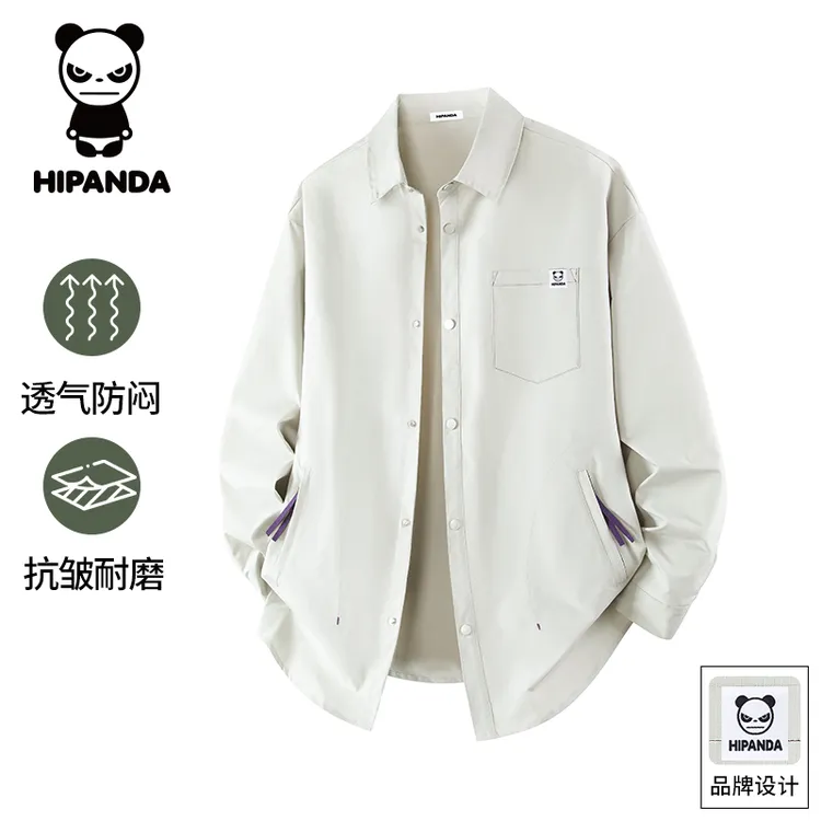 Hi Panda你好熊猫美式潮牌长袖衬衫男士2025秋季新款宽松百搭衬衣