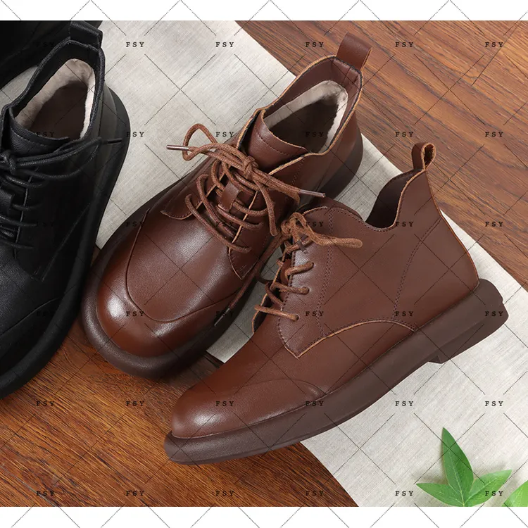 麻享【中帮加绒】女鞋真皮软底复古百搭时尚休闲秋冬厚底FSY51304