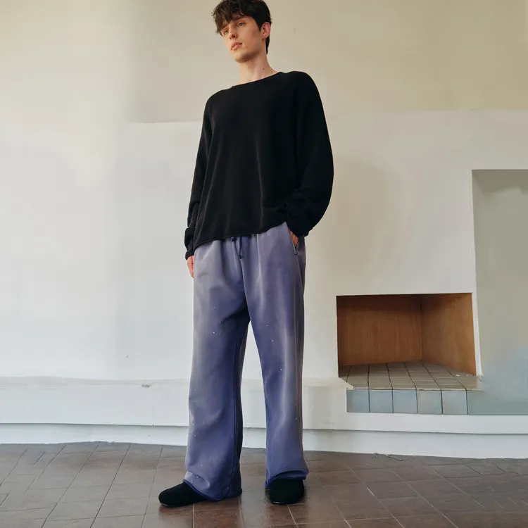 【宋威龙同款】haonanhuang 做旧成衣染色泼墨卷边直筒休闲长卫裤