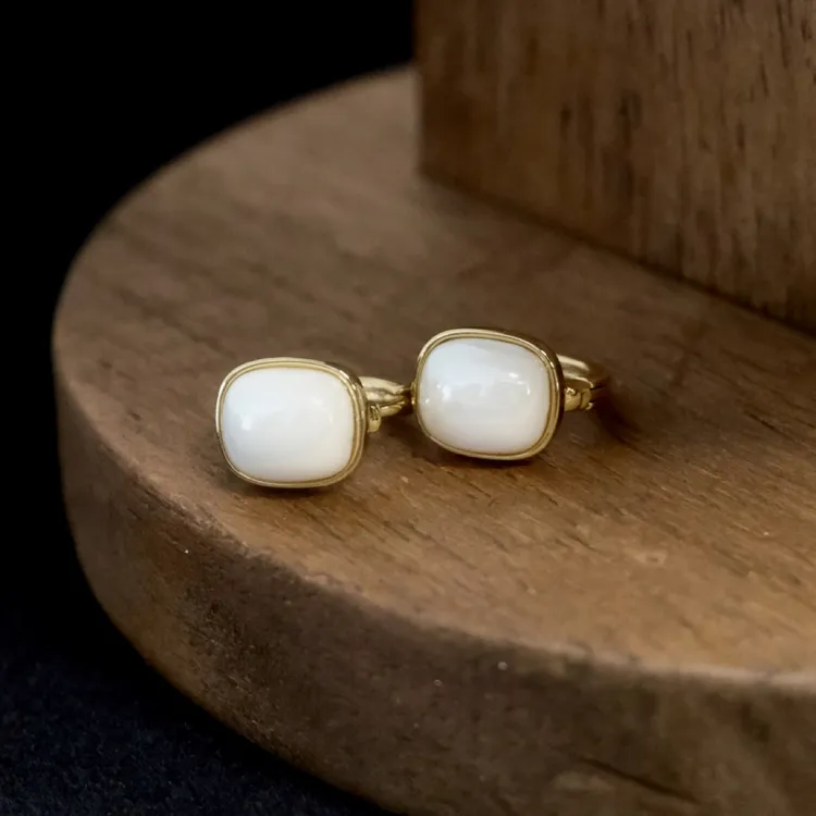 黄铜仿珍珠耳饰 法式复古时尚几何珍珠耳扣铜镀镶珍珠耳环