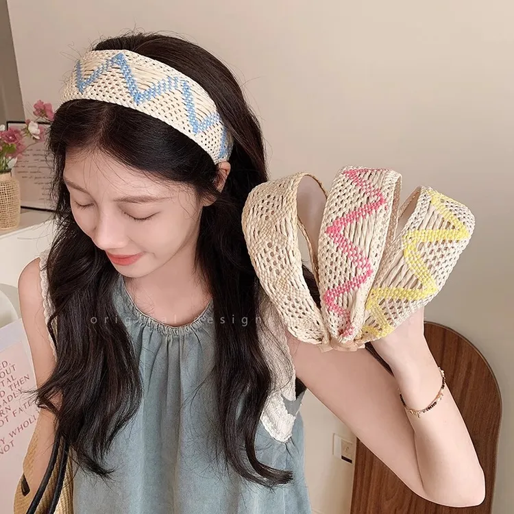 波西米亚编织宽边发箍女头饰百搭度假风头箍高颅顶显脸小压发发饰