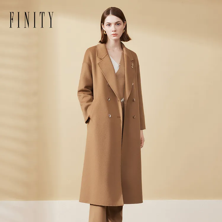 【粉丝专享】FINITY 新款轻奢中长款双排扣毛呢外套 F21X9D09D4