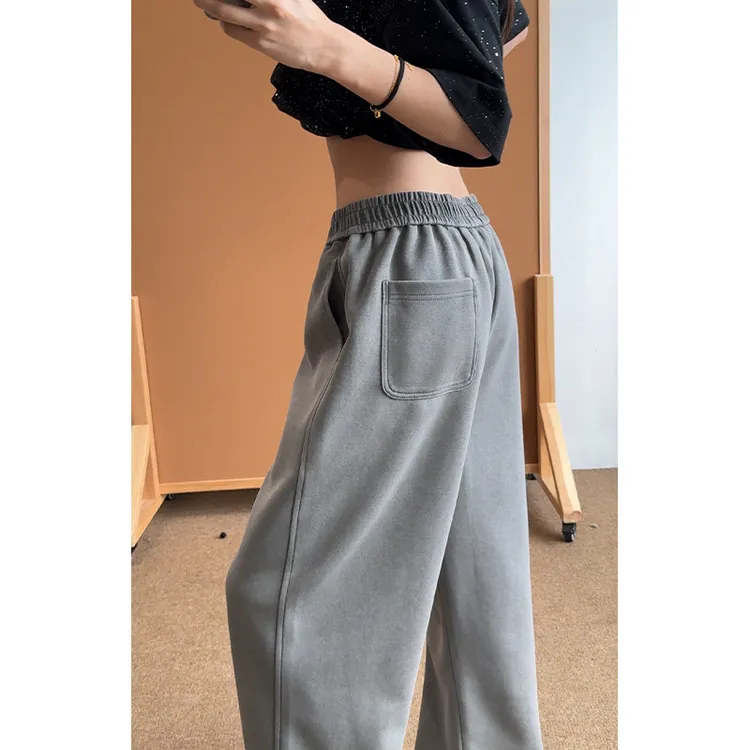 colyon男士加绒加厚卫裤水洗做旧长裤秋冬灰色直筒休闲裤男生卫裤