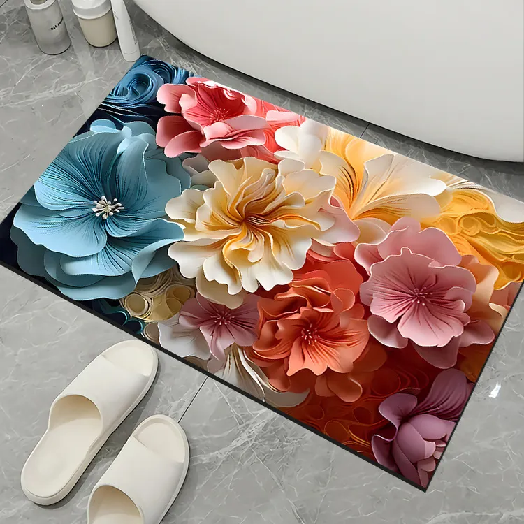 新款浴室硅藻泥吸水垫卫生间门口速干橡胶地垫家用绒布脚垫防滑垫