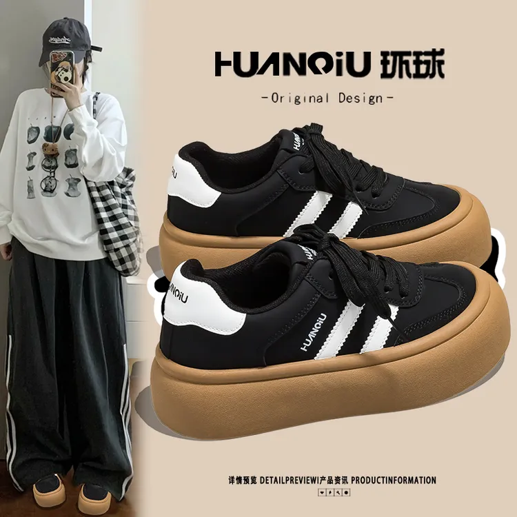 环球秋季爆款厚底显高复古德训鞋女款学生百搭超轻久站不累运动鞋