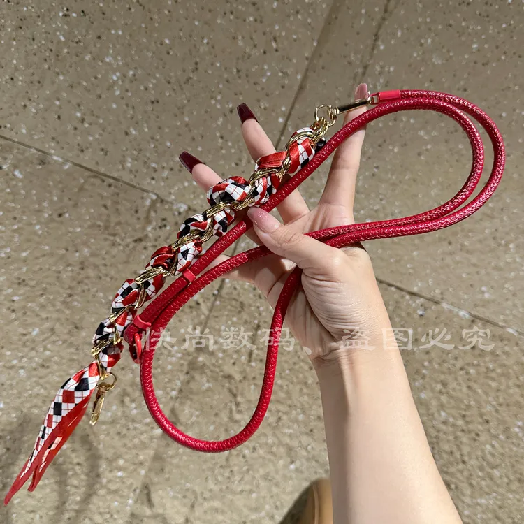 手机挂绳双扣短款手腕绳挂脖手机斜跨可调节三合一链条丝巾手腕绳