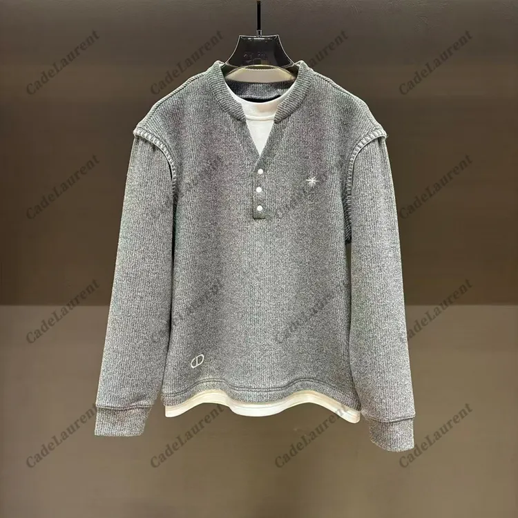 |早冬新款 男士圆领假两件针织小v纽扣设计款老钱风卫衣BG-5196