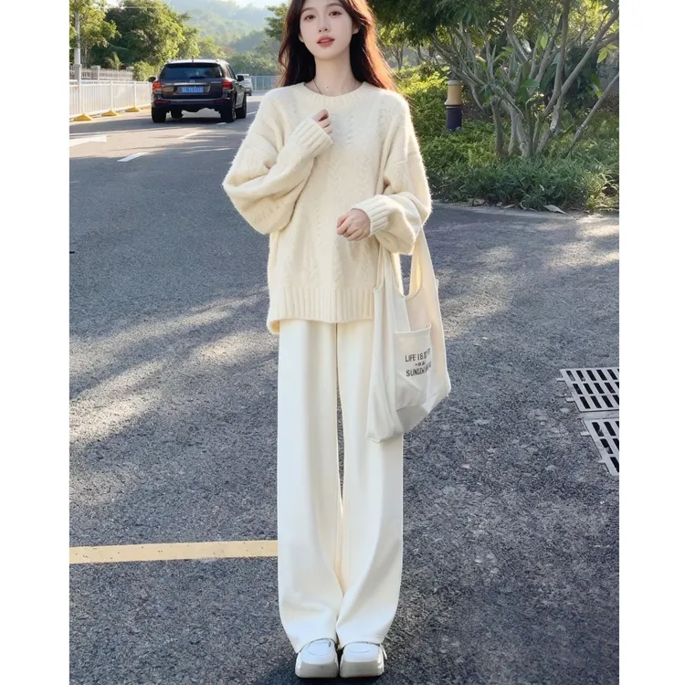 雪尼尔加绒阔腿裤胖mm大码高腰直筒裤子女显瘦冬