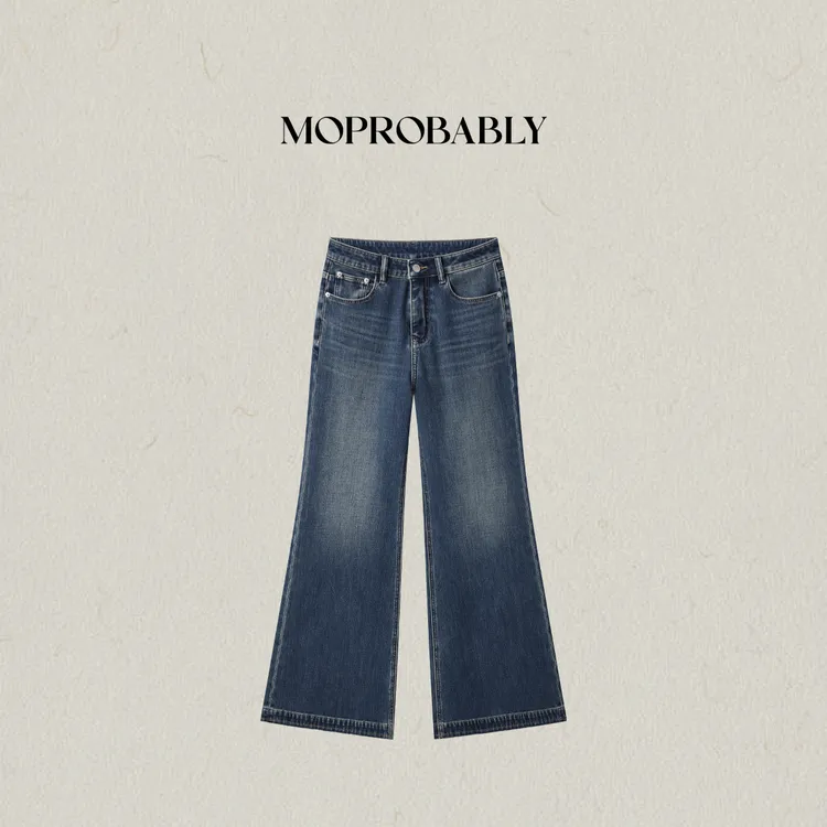 Moprobably李予诺「万宜」复古时尚水洗百搭阔腿牛仔裤L5473071