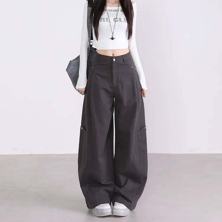 2025秋季新款复古老钱风高腰显瘦工装休闲裤女宽松百搭阔腿弯刀裤