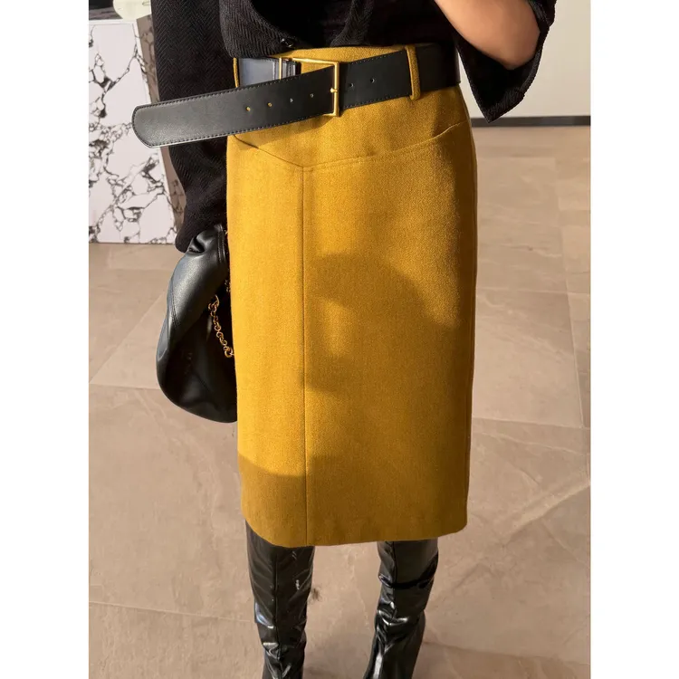 JIJINQI羊毛混纺秋冬毛呢裙复古气质时尚百搭半身裙女JD11BZQM486