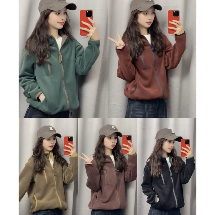 双拉链宽松撞色加绒卫衣2025秋冬休闲时尚简约百搭连帽开衫外套女