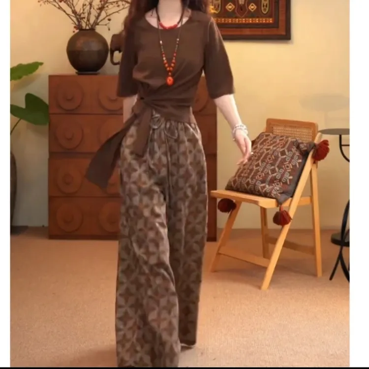 时尚百搭显瘦女装夏季新款纯色绑带打底上衣搭配印花裤子