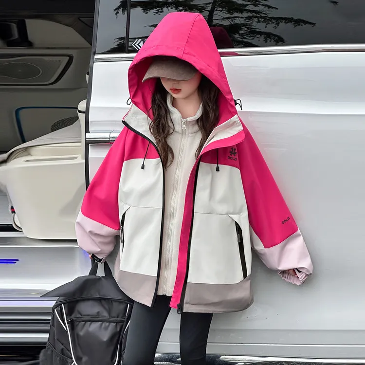 6-10-12-15岁女童秋冬季外套洋气时髦儿童防风冲锋衣三合一可拆卸