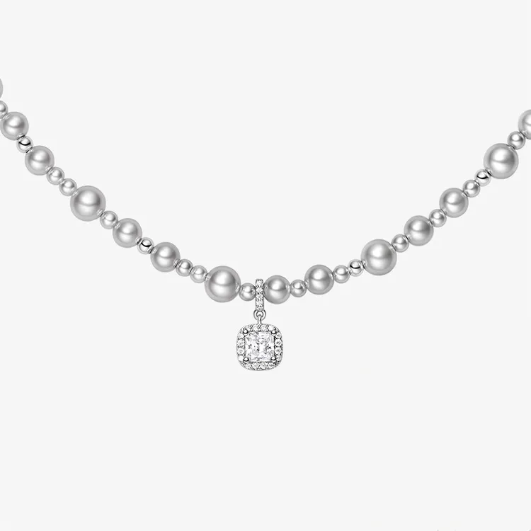 坠链均925银合成锆石 陈都灵同款气泡方糖项链轻奢时尚镶嵌高级感