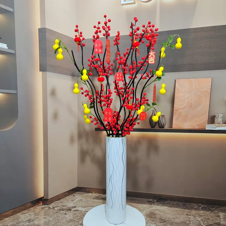 吉祥仿真发财果葫芦套装客厅落地年宵大红果装饰花婚庆乔迁摆放花