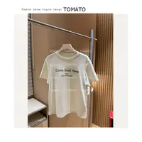 TomaTo-新款韩系简约时尚刺绣字母带披肩百搭T恤短袖C25T79223