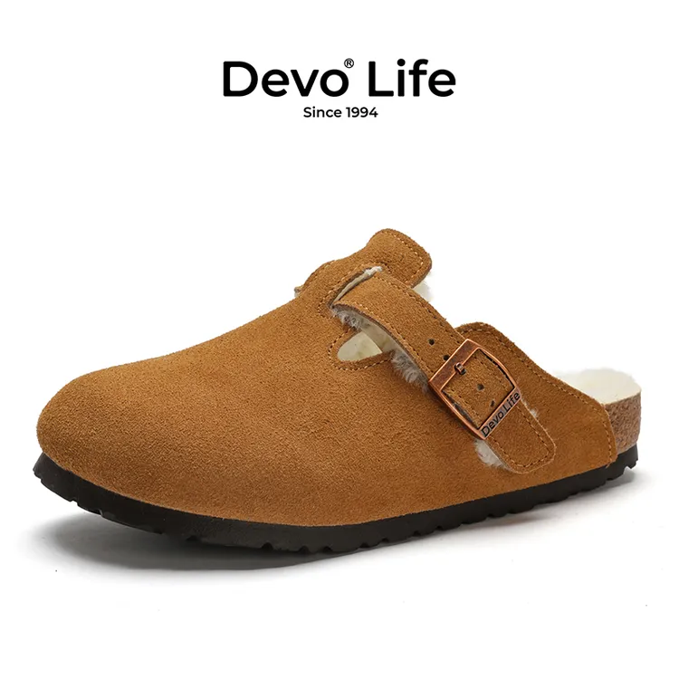 Devo/的沃勃肯鞋加绒软木鞋冬装上新保暖时尚外穿包头毛毛鞋66001