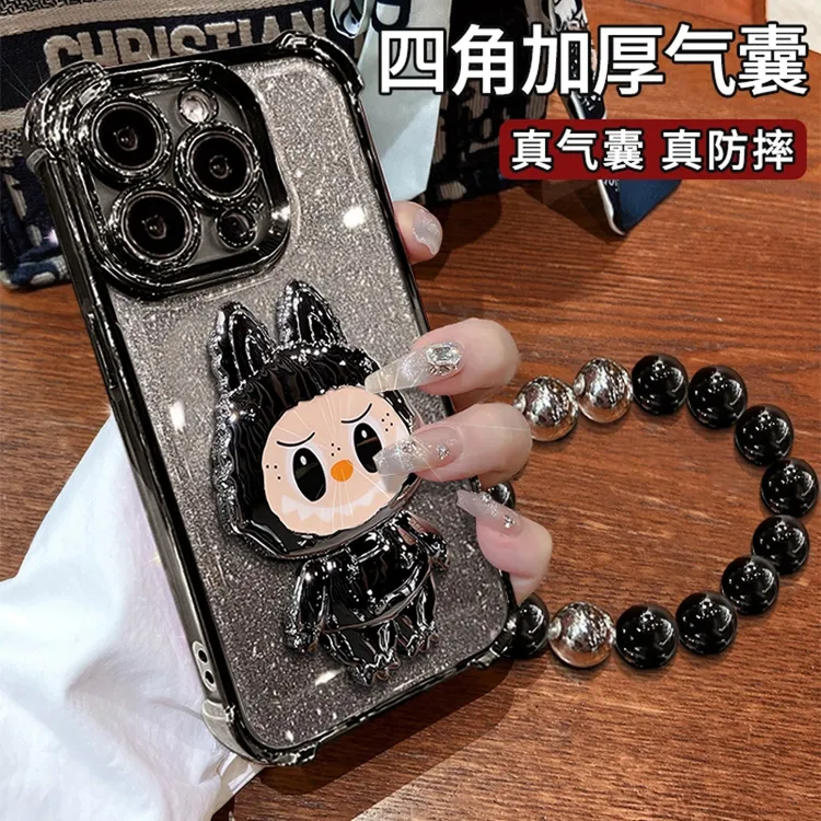 拉布布支架适用苹果15华为/oppo/vivo小米iPhone16电镀防摔手机壳