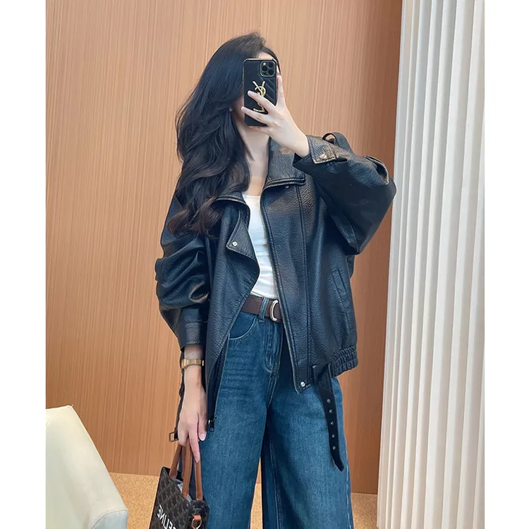 黑色皮衣外套女款2025新款今年流行爆款中长款宽松显瘦酷飒风夹克