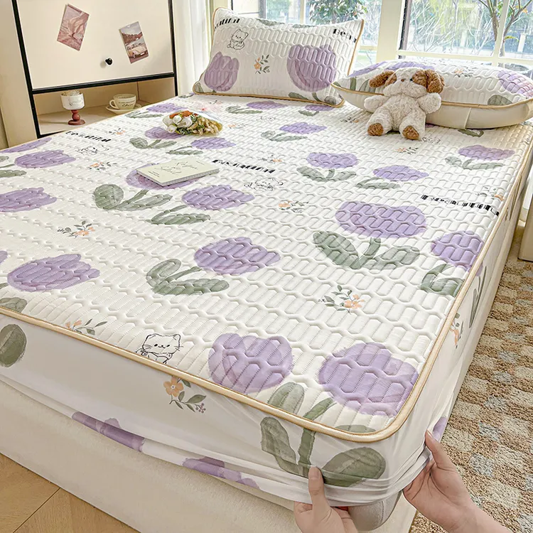 乳胶凉席床笠单件凉感夏季冰丝床罩三件套降温透气学生宿舍空调席