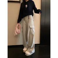 225-NO退NO换【羊毛工装裤】大口袋阔腿显瘦灰色百搭街头休闲裤