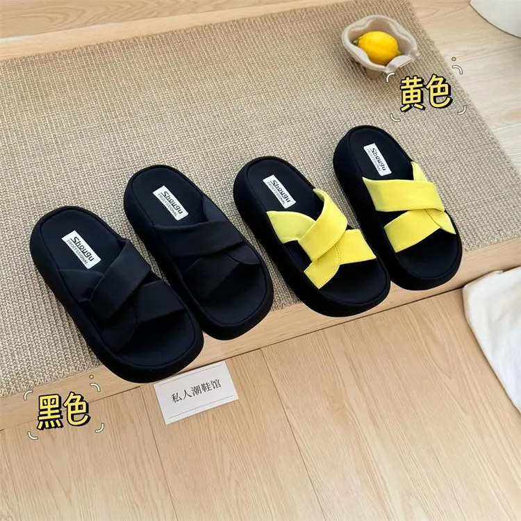 首谷交叉带一字拖鞋女外穿2025夏季新款懒人一脚蹬沙滩凉拖鞋