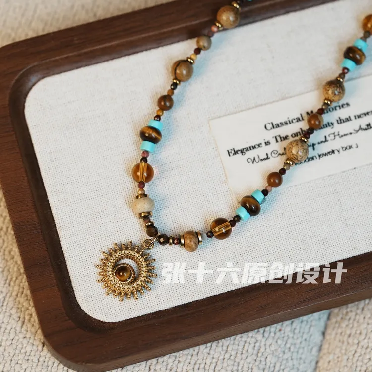 钛钢石英石项链 [太阳]张十六原创设计手工串珠百搭复古轻奢小众