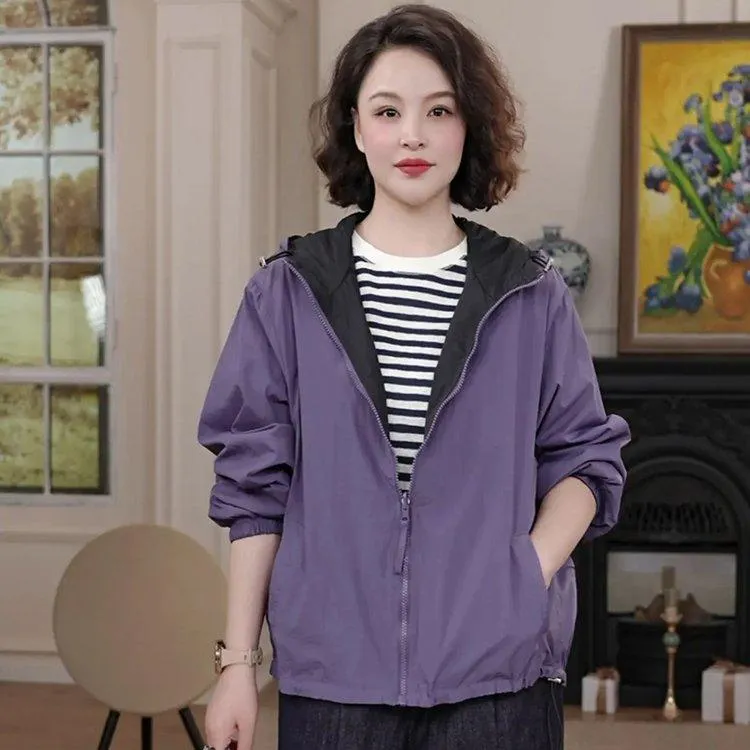 【双面双穿】2025早秋季新款连帽外套轻便运动上衣长袖宽松版女装
