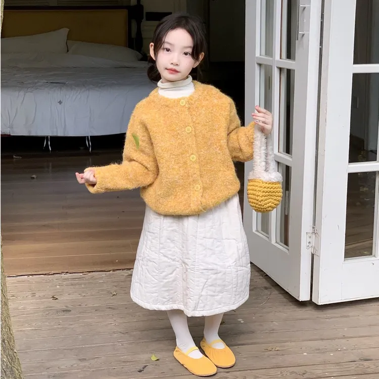 女童毛衣开衫加厚2025秋冬新款韩版女宝宝洋气夹棉半身裙两件套装