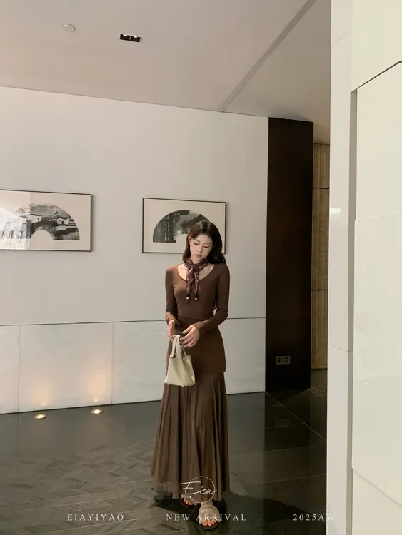 EIA一尧【秀场美神裙】气质慵懒老钱显瘦连衣裙清冷小众设计网纱裙