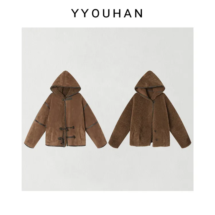 月月 2025冬季新款小众设计保暖带帽两面穿皮毛外套 2512C9043