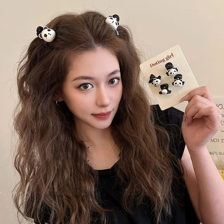 可爱熊猫~公主头小抓夹2025新款高端发夹头饰少女侧边刘海夹前额
