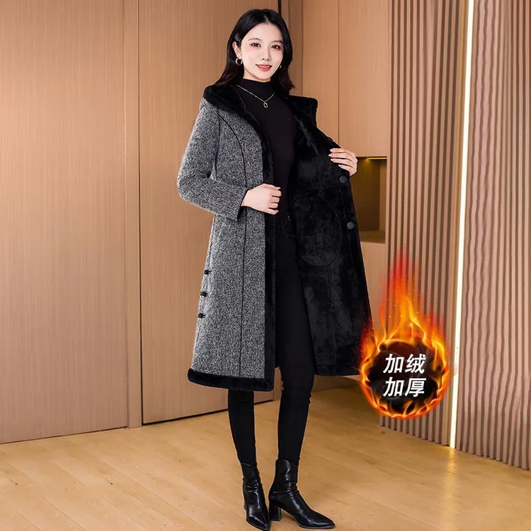 两面穿毛呢外套女2025新款秋冬高级感爆贵夫人妈妈夹棉中长版大衣