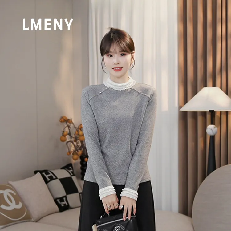 LMENY“幸运花边”减龄利器~四叶草花边拼接加厚坑条小衫25DC020