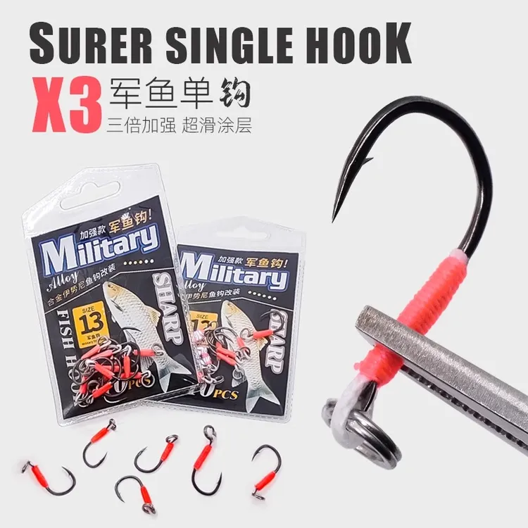 【军鱼单钩】3倍加强军鱼单钩路亚溪流改装手工精绑米诺亮片铁板
