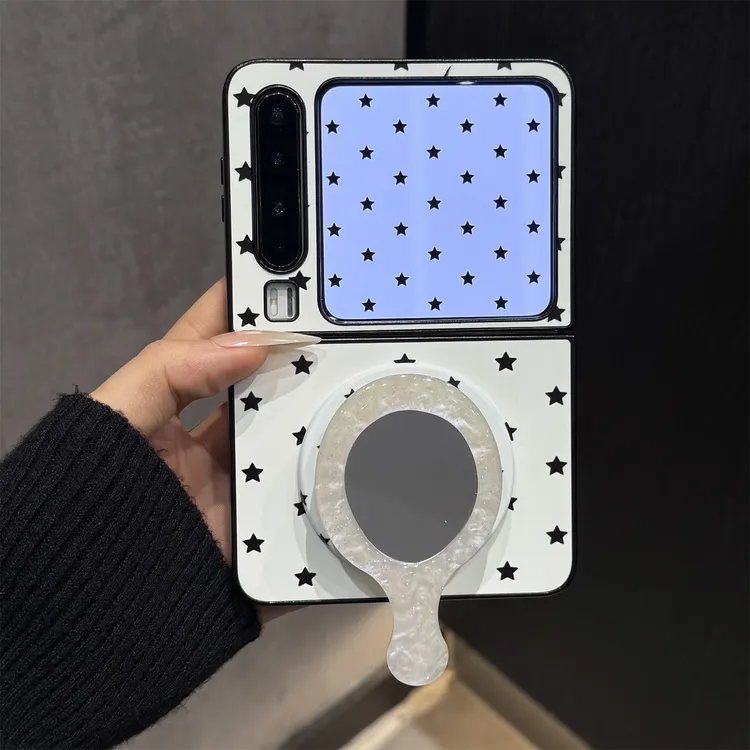 适用华为purax折叠屏手机壳黑白粉皮质pocket2星星镜子磁吸支架女