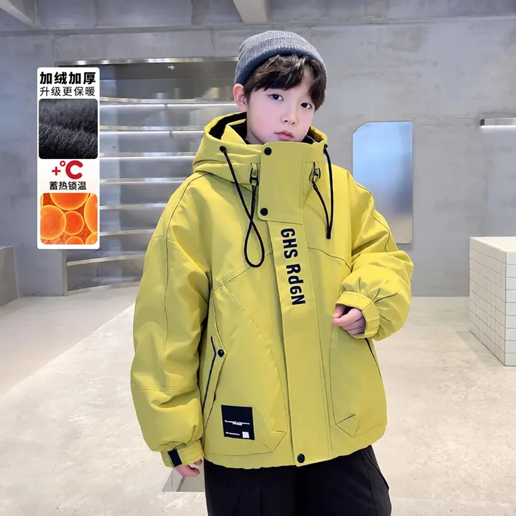 男童加绒加厚派克服6-12中大童男孩冬装棉衣外套儿童冬季棉服连帽